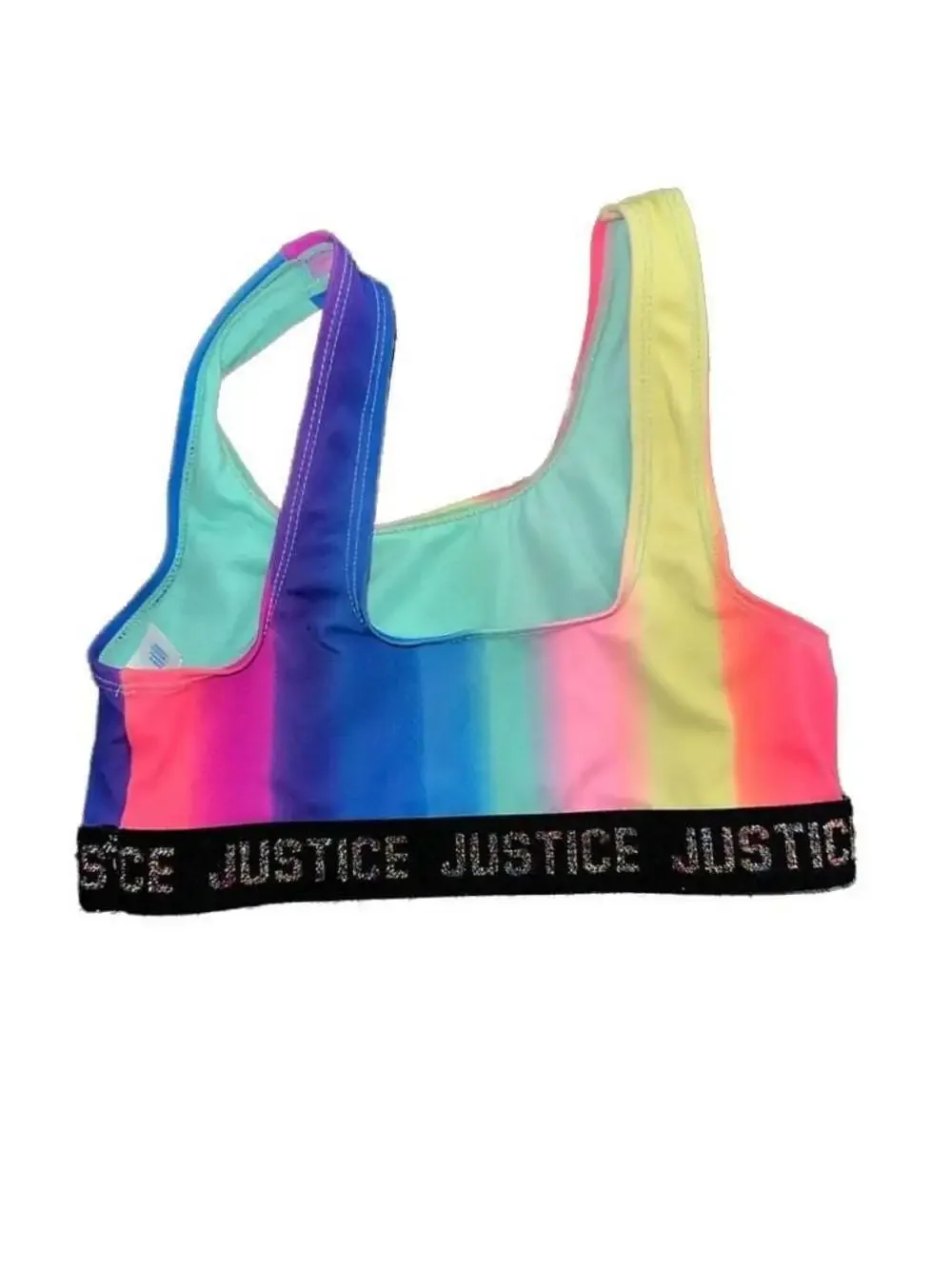 Justice‎ Girls Rainbow Ombre Logo Elastic Swim Crop Top